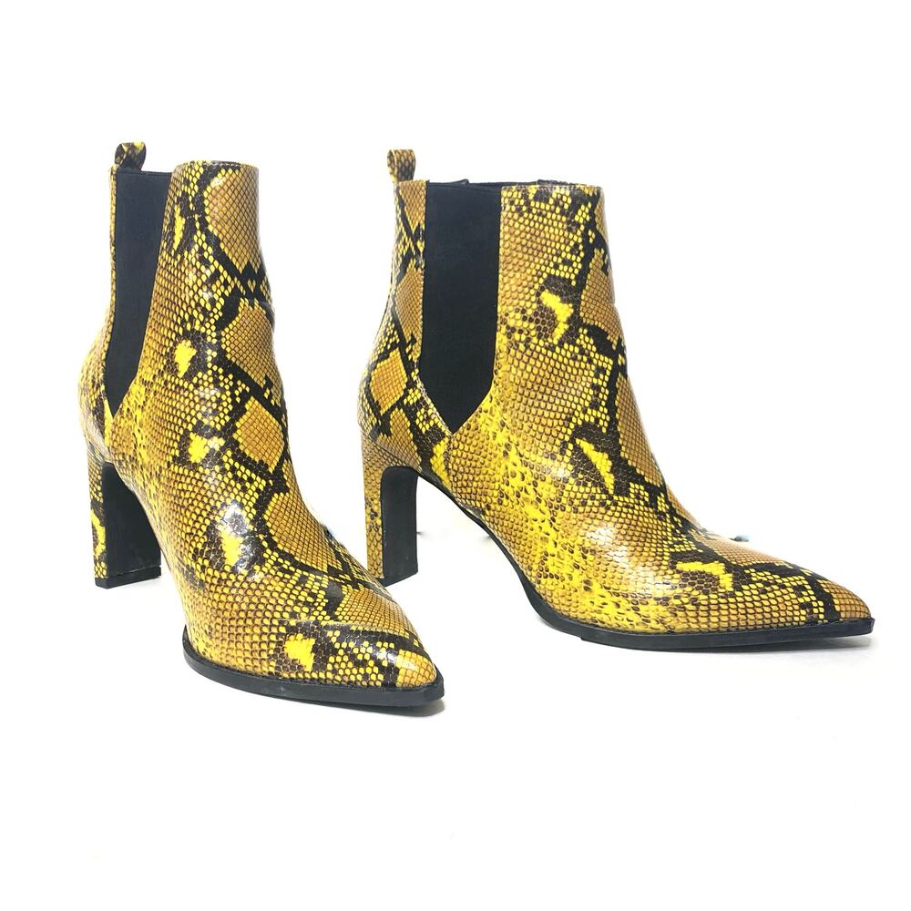 ASOS Pointed Heeled Boots Yellow Snake Python Print 7